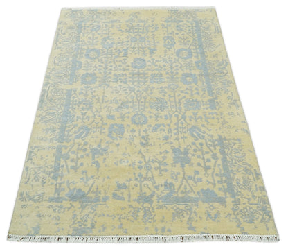 4x6 Fine Hand Knotted Gold and Silver Traditional Vintage Persian Style Antique Wool and Silk Rug | AGR11