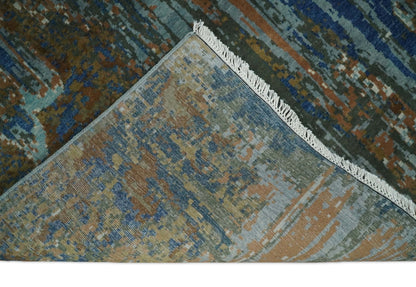 8x10 Fine Hand Knotted Blue and Brown Modern Abstract Wool Area Rug | AGR42