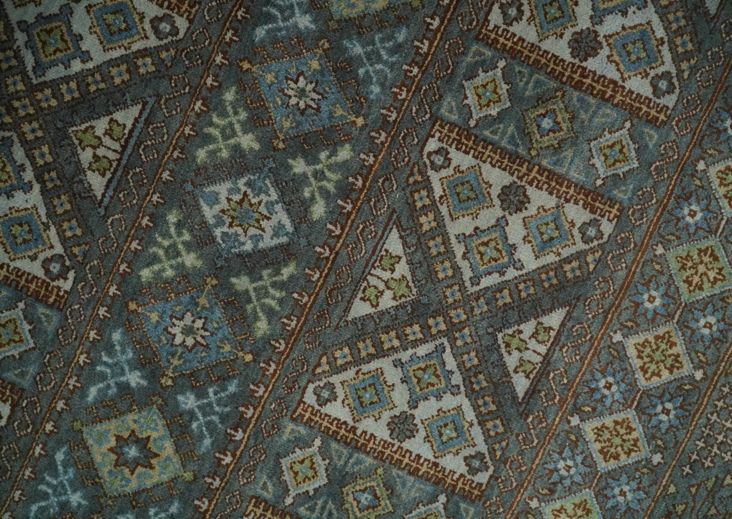 8x10 Fine Hand Knotted Brown and Blue Southwestern Traditional Antique Area Rug | AGR41