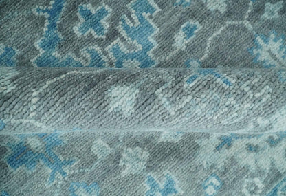 Antique Gray and Blue Hand Knotted 8x10 Oushak Turkish Wool Area Rug