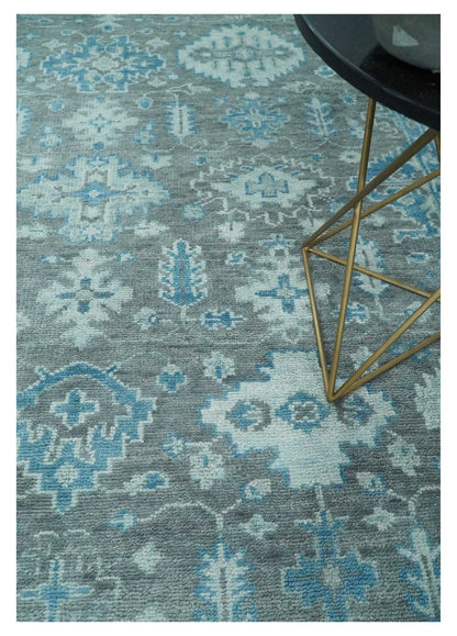 Antique Gray and Blue Hand Knotted 8x10 Oushak Turkish Wool Area Rug