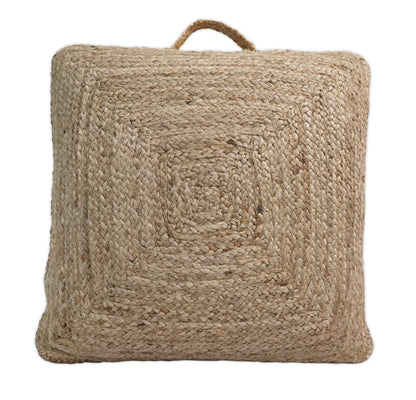 Natural Brown Jute Square Pouf, Hand Braided boho Pouf Ottoman Footstool, Side table, Floor Pillow, Foot Rest, Living Room, Bedroom | JP8